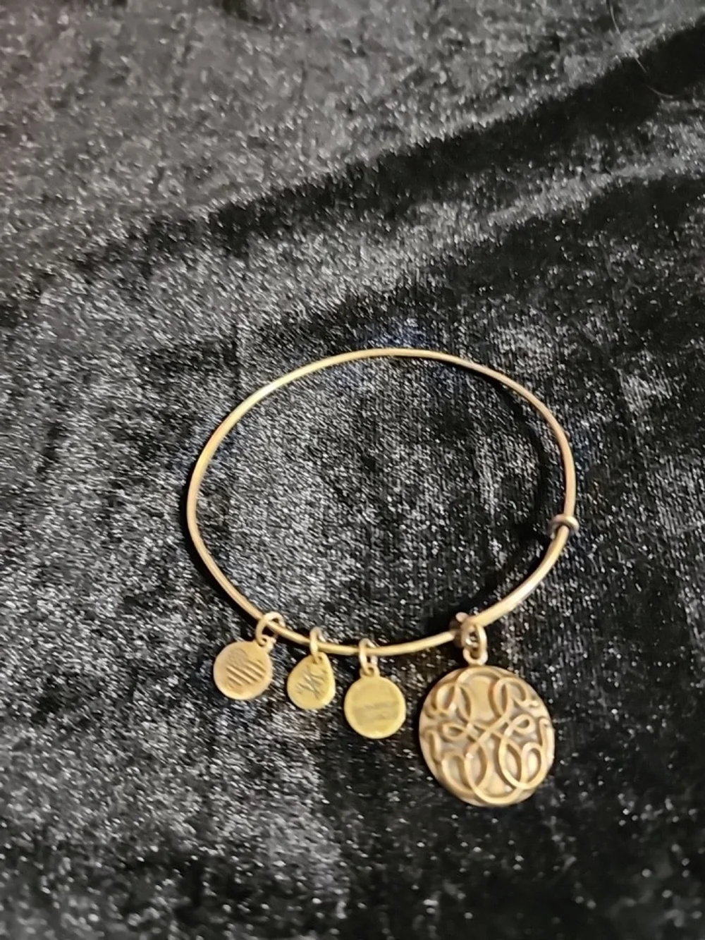 Alex and Ani Gold-Tone Bangle Bracelet with Filigree Round Pendant